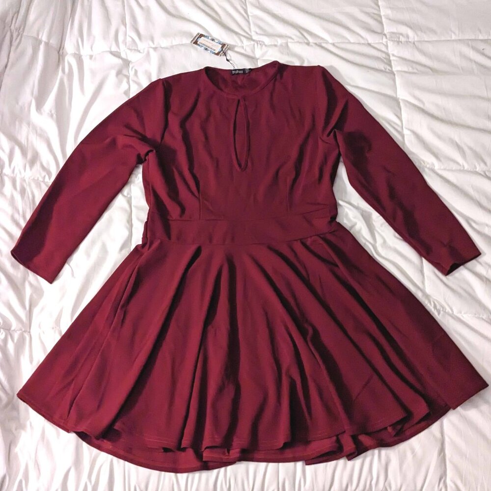 NWT Boohoo Keyhole Long-sleeve Dress, 2X